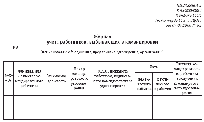 инструкция №62 служебных командировках в пределах ссср